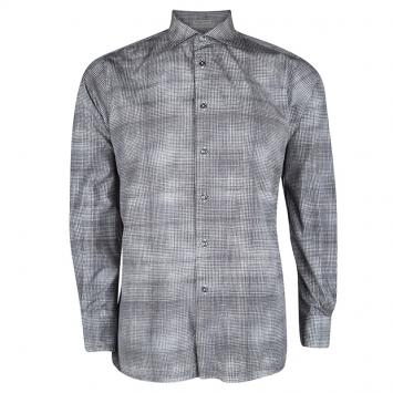 Pre Owned Bottega Veneta Grey Printed Cotton Long Sleeve Button Front Shirt L