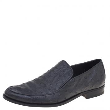 Pre Owned Bottega Veneta Grey Ostrich Leather Loafers Size 43