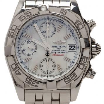 Pre Owned Breitling White Stainless Steel Galactic Men's Wristwatch 39MM