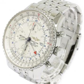 Pre Owned Breitling Silver Stainless Steel Navitimer World Men's Wristwatch 46MM