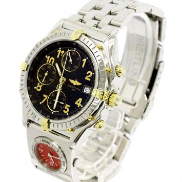 Pre Owned Breitling Black 18K Yellow Gold and Stainless Steel Chronomat Men's Wristwatch 40MM
