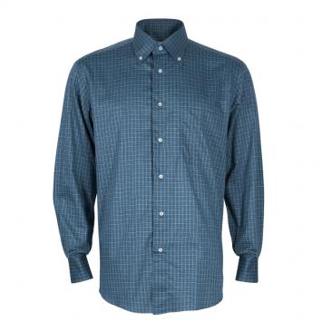 Pre Owned Brioni Men's Blue Checked Shirt L