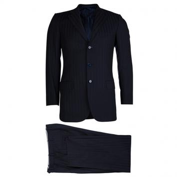 Pre Owned Brioni Navy Blue and Black Striped Suit S