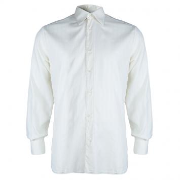 Pre Owned Brioni Off-White Herringbone Striped Long Sleeve Buttondown Cotton Shirt M