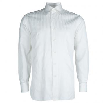 Pre Owned Brioni White Striped Long Sleeve Buttondown Shirt M