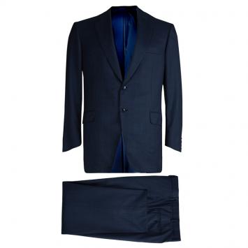 Pre Owned Brioni Blue Pinchecked Wool Suit L 