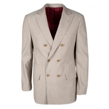 Pre Owned Brunello Cuccinelli Beige Cotton Double Breasted Blazer L