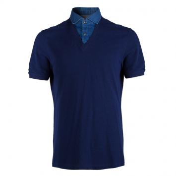 Pre Owned Brunello Cucinelli Blue Mock Shirt Layer Short Sleeve Sweater XXL