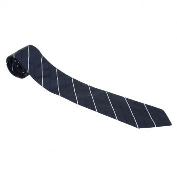 Pre Owned Burberry Navy Blue and White Striped Silk Tie