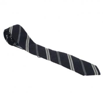 Pre Owned Burberry Black and Grey Striped Silk Tie