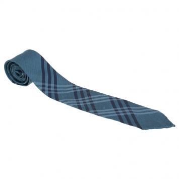 Pre Owned Burberry Grey Novacheck Linen and Silk Tie