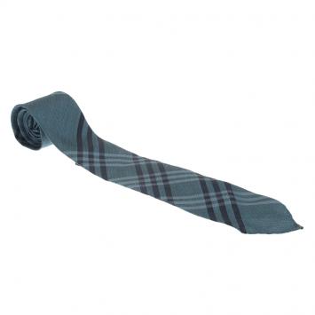 Pre Owned Burberry Blue Novacheck Silk and Linen Tie