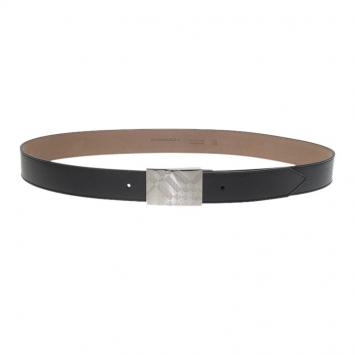Pre Owned Burberry Black Leather and Novacheck Buckle Belt 100 CM