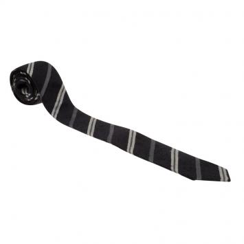 Pre Owned Burberry Black and Grey Striped Silk Tie