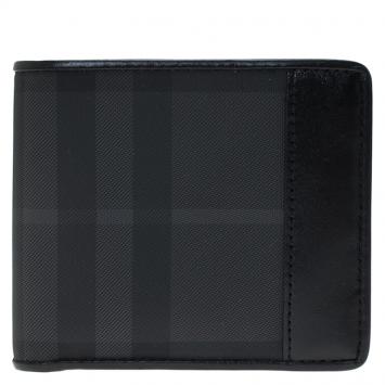 Pre Owned Burberry Black Horseferry Check Canvas and Leather Bi-Fold Wallet