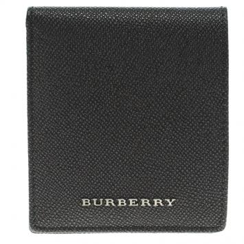 Pre Owned Burberry Grey Pebbled Leather Bi Fold Wallet