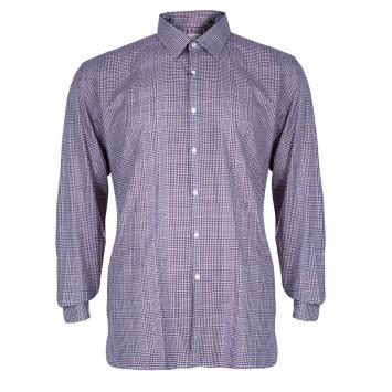 Pre Owned Burberry Men's Maroon Check Slim Fit Shirt L