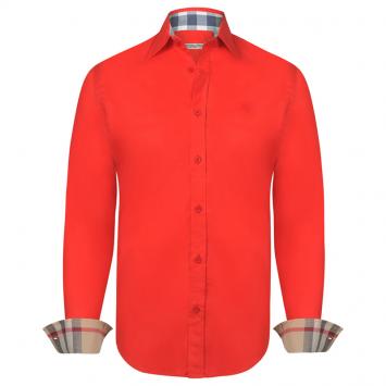 Pre Owned Burberry Brit Red Novacheck Detail Cotton Shirt M 