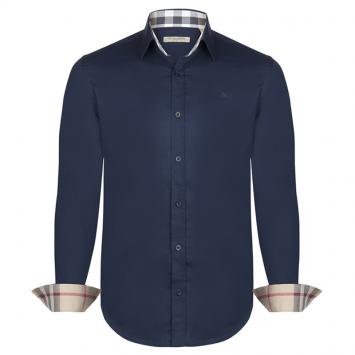 Pre Owned Burberry Brit Navy Blue Novacheck Detail Cotton Shirt XXL