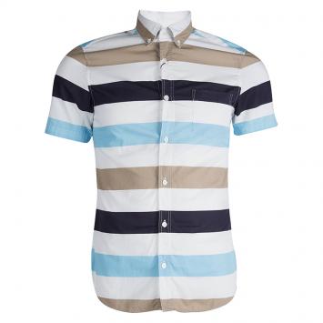 Pre Owned Burberry Brit Colorblock Striped Cotton Short Sleeve Shirt S