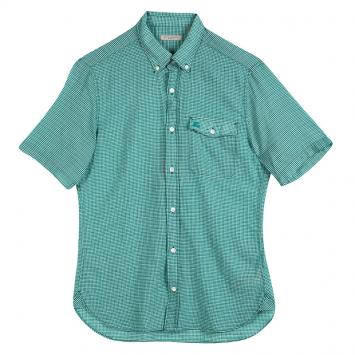 Pre Owned Burberry Brit Cyan Green Pin Checked Cotton Short Sleeve Shirt S