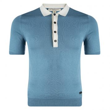 Pre Owned Burberry London Peridot Blue Contrast Collar Polo T-Shirt XS