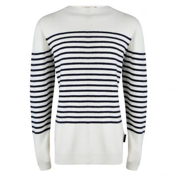 Pre Owned Burberry Brit Off White and Navy Blue Striped Sweater XXL
