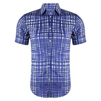 Pre Owned Burberry London Indigo Check Printed Short Sleeve Shelbon Shirt S