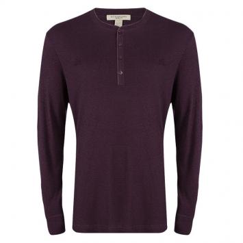Pre Owned Burberry Brit Deep Burgundy Rib Knit Long Sleeve Crew Neck T-Shirt XXXL