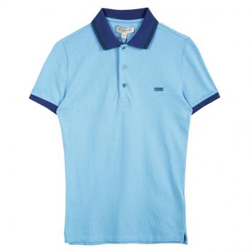 Pre Owned Burberry London Powder Blue Contrast Collar Honeycomb Knit Polo T-Shirt XS