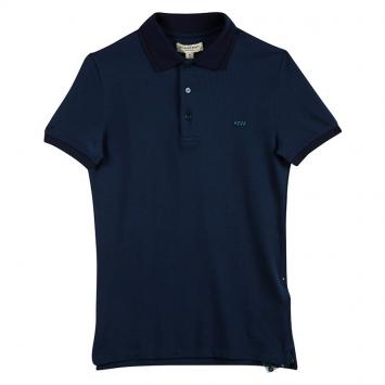 Pre Owned Burberry Deep Teal Blue Contrast Collar Honeycomb Knit Atkins Polo T-Shirt XS
