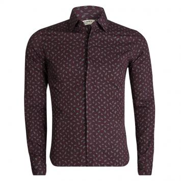 Pre Owned Burberry London Burgundy Leaf Printed Long Sleeve Button Front Shirt S