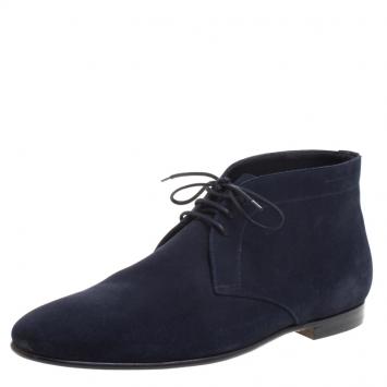 Pre Owned Burberry Navy Blue Suede Bexton Desert Boots Size 42