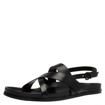 Pre Owned Burberry Black Leather Albans Cross Strap Sandals Size 46