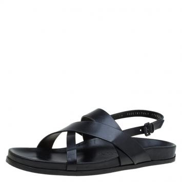 Pre Owned Burberry Black Leather Albans Cross Strap Sandals Size 46