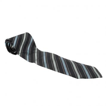 Pre Owned Burberry Grey Striped Silk Tie