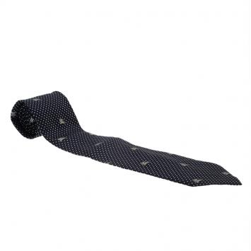 Pre Owned Burberry Dark Blue Polka Dot Logo Silk Tie