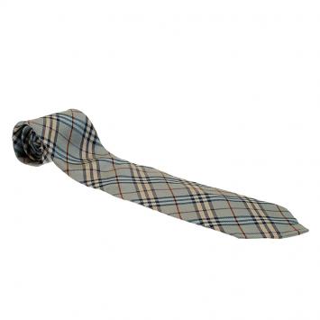 Pre Owned Burberry Light Blue Novacheck Print Silk Tie 