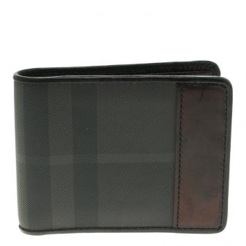 Pre Owned Burberry Dark Grey Smoked Check PVC Bifold Wallet