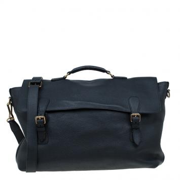 Pre Owned Burberry Black Leather Messenger Bag