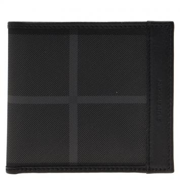 Pre Owned Burberry Black Smoked Check PVC and Leather Bi Fold Wallet