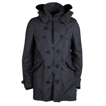 مملوكة مسبقًا Burberry Sport Grey Fur Hood and Lining Detail Double Breasted Coat L
