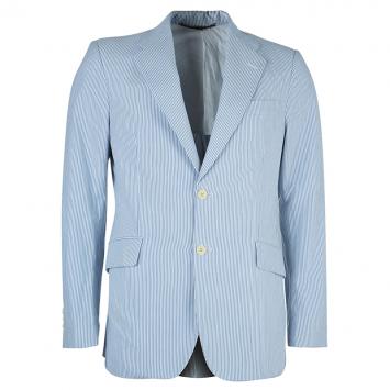 Pre Owned Burberry London Men's White and Light Blue Striped Men's Blazer L