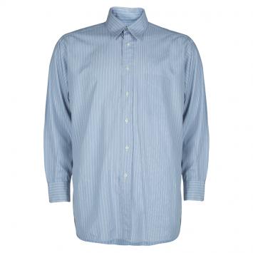 مملوكة مسبقًا Burberry Blue Striped Cotton Shirt L