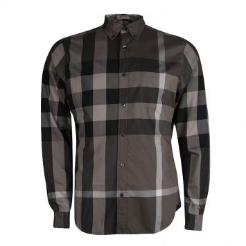 Pre Owned Burberry Brown Novacheck Long Sleeve Button Front Cotton Shirt L
