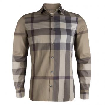 مملوكة مسبقًا Burberry London Brown Checked Cotton Long Sleeve Button Front Shirt S