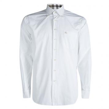 Pre Owned Burberry Brit White Cotton Nova Check Detail Classic Fit Shirt XL