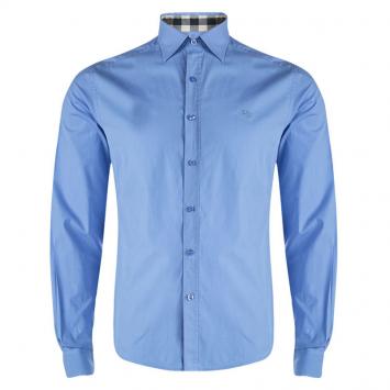 مملوكة مسبقًا Burberry Brit Blue Cotton Novacheck Detail Button Front Shirt M