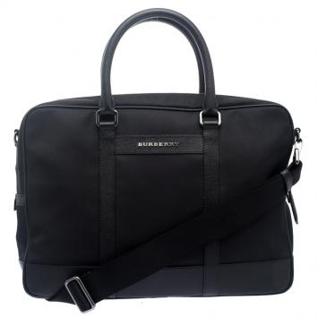 Pre Owned Burberry Black Nylon and Leather Newburg Laptop Briefcase