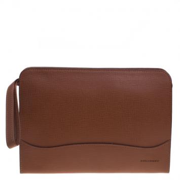Pre Owned Burberry Brown Leather Zip Around Pouch